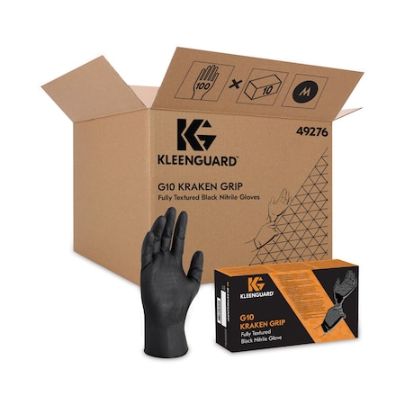 Kleenguard Kraken Grip, Disposable Gloves, 6 mil Palm, Nitrile, Powder-Free, Medium, 1000 PK, Black 49276